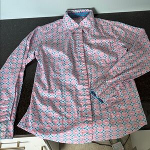 Women’s Pink and Teal Printed Button-Down Shirt
